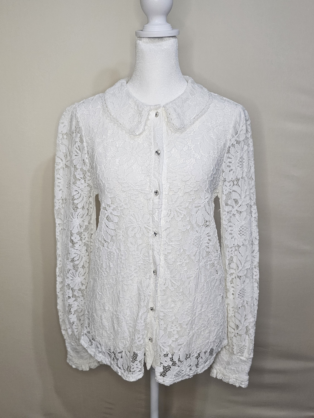 Cable & Gauge Cottagecore White Lace Lng Sleeve Shabby Chic Romantic Top Sz S